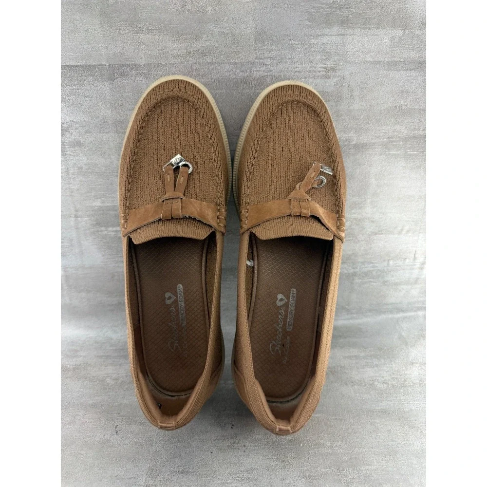 Skechers On-the-GO Bliss Tan Knit Tassel Loafers 159035 Women Sz 8.5